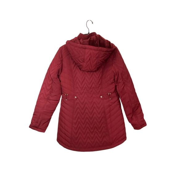 Nordstrom Women's Gallery Hooded Quilted Merlot Jacket Removable Fur Hood Sz S - Picture 3 of 11